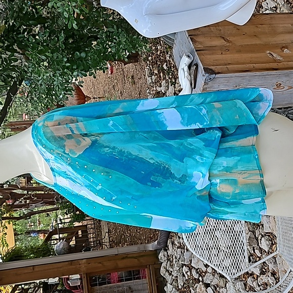 ALFANI Size M/L art abstract aqua polyester decorated blouse & camisole set - Picture 5 of 10